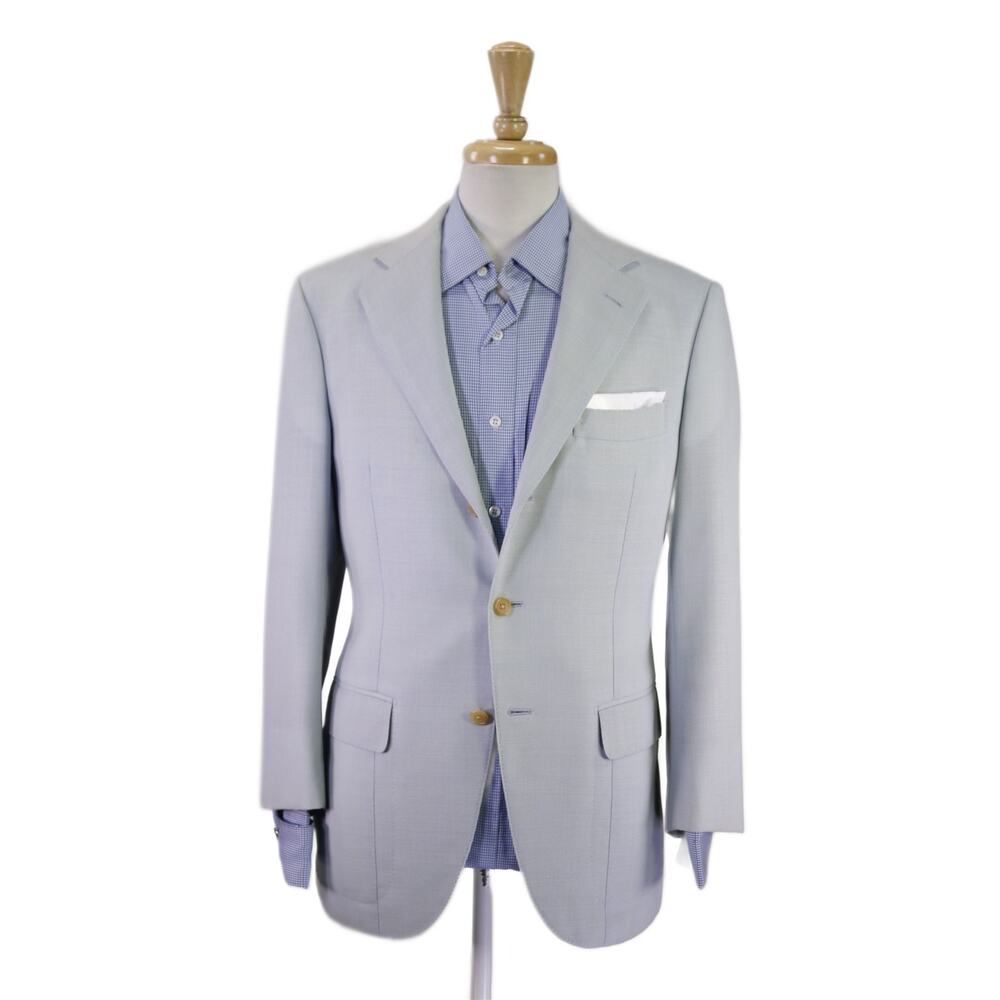 Mariano Rubinacci Napoli Sky Blue Knit Woven 3/2 Wool Silk Sportcoat Blazer 38S